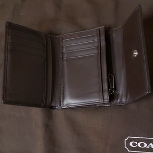 Coach button trifold monogram wallet